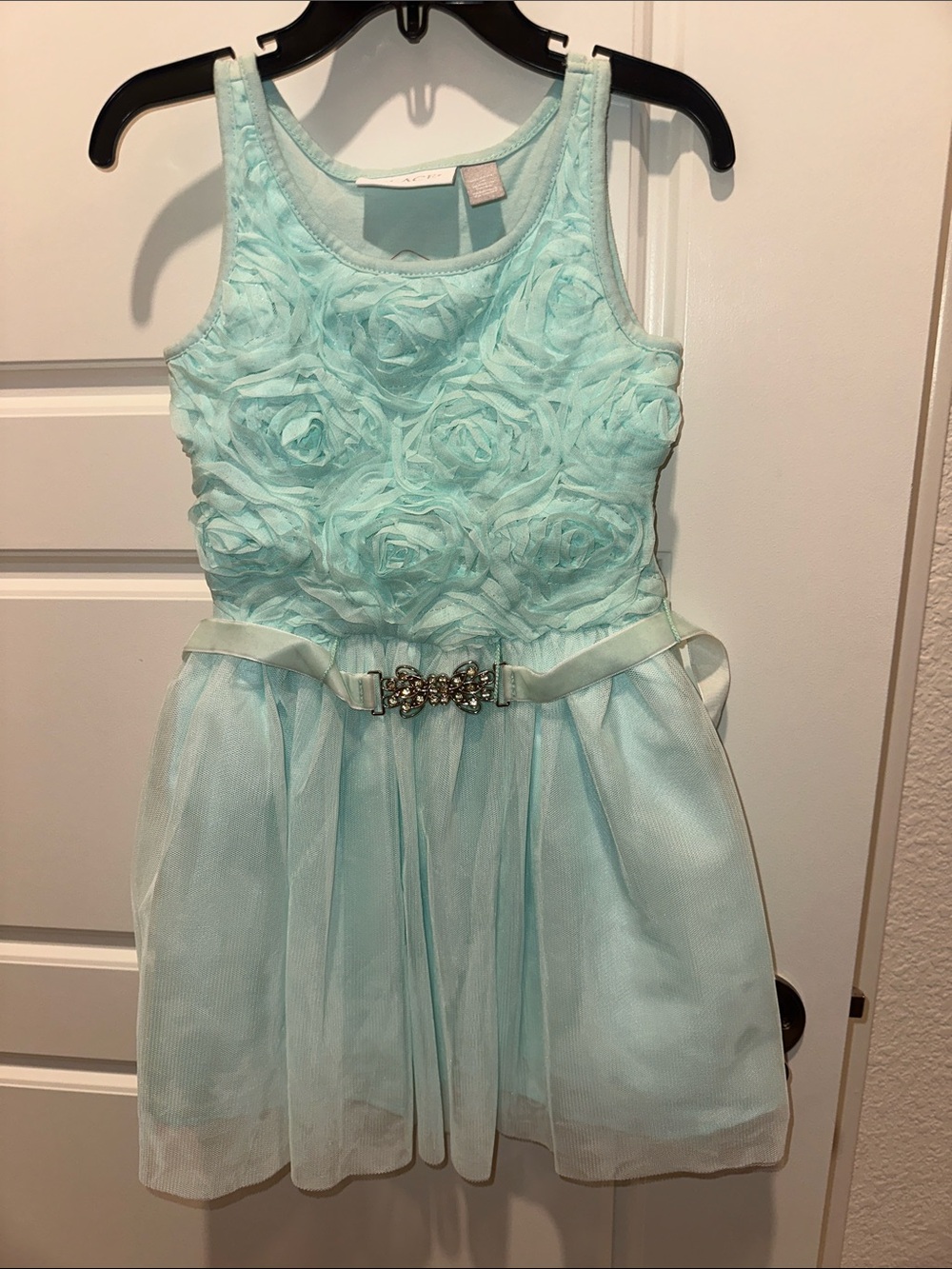 NWOT The Children's Place Mint Rosette Tulle Party Dress with Jeweled Belt